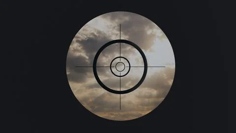 The reticle is aimed at the sky with clouds and sunbeams for the topics of .. Stock Illustration
