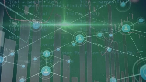 Reticle appearing, blue node pulsing and linking nodes, network expanding to map Stock Footage 326993830