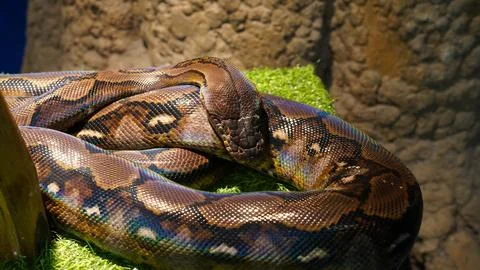 Reticulated Python in Captivity at the Zoo Stockfoto's