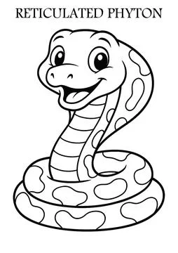 Reticulated Python Coloring Page – Printable Sna Stock Illustration