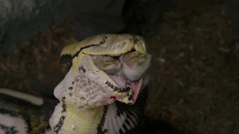Reticulated python eating a large mammal wrapped up in powerful grip Stock Footage 150008052