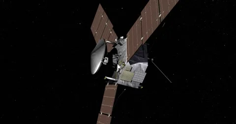 Retimed, matrix-style flyby of Juno spacecraft travelling through space. Stock Footage 61768345