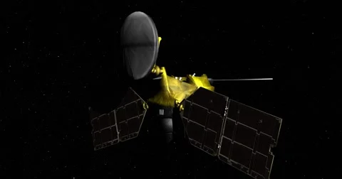 Retimed, matrix-style flyby of Mars Reconnaissance Orbiter (MRO) travelling thro Stock Footage 61526144