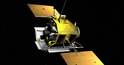 Retimed, matrix-style flyby of Messenger spacecraft travelling through space Stock-Footage 59529679