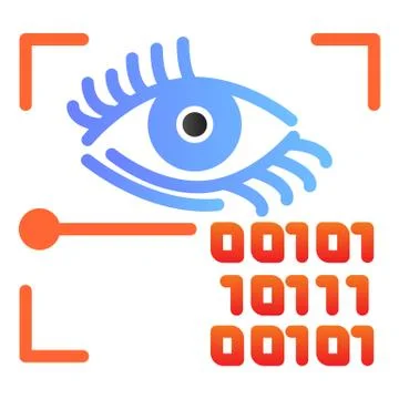 Retina recognition flat icon. Eye identification and binary code color icons in Stock Illustration
