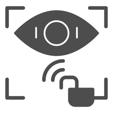 Retina recognition unlocked solid icon. Eye identification access vector Stock Illustration