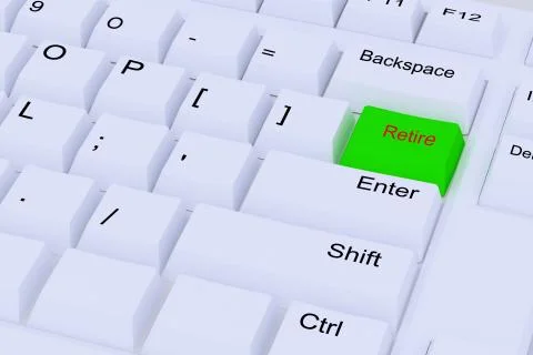 Retire button on white keyboard rendered illustration Stock Illustration