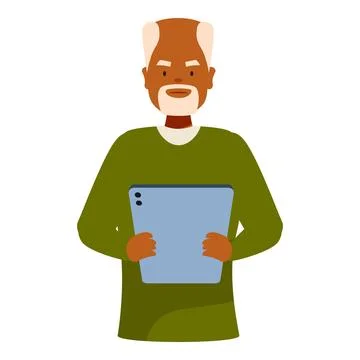 Retired elderly man using modern technology, holding a digital tablet Stock Illustration