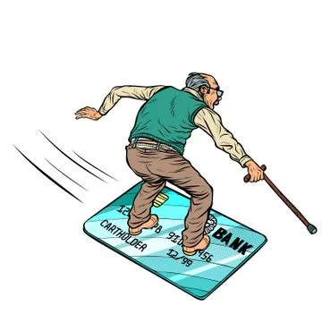 Retired old man and Bank card. isolate on white background Stock Illustration