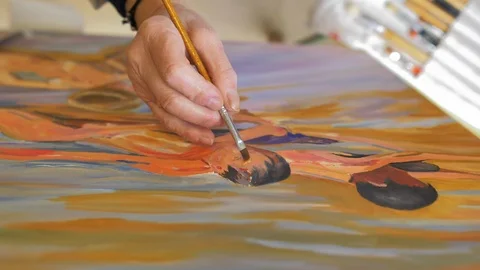 Retired painter hand working picture inspiration Sorolla Stock Footage 124365739