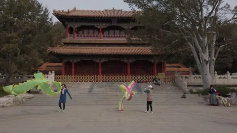 Retired women dancing in Jingshan park in the spring, Beijing, China Stock Footage 152145341