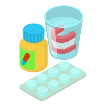 Retirement age icon isometric vector. Medicine and removable jaw in glass icon Stock Illustration