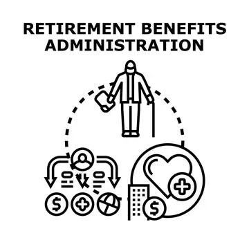 Retirement benefits administration process for elder people Stock Illustration
