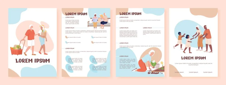 Retirement hobbies flat vector brochure booklet template Stock Illustration