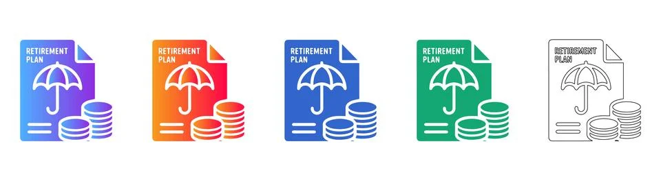 Retirement Plan Document Icon Set Stock Illustration