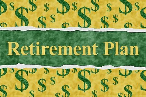Retirement Plan message with green dollar signs Stock Illustration