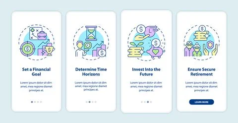 Retirement steps onboarding mobile app page screen Illustrazione stock