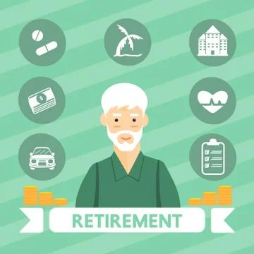 Retirement vector cartoon design. Stock Illustration