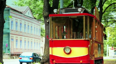 Retiring retro tram. Close-up Stock Footage 53870368