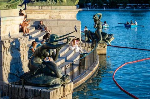 Retiro Park or simply El Retiro is one of the largest parks in Madrid Stock Photos