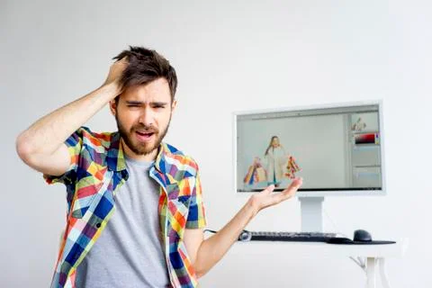 Retoucher is under stress Stock Photos