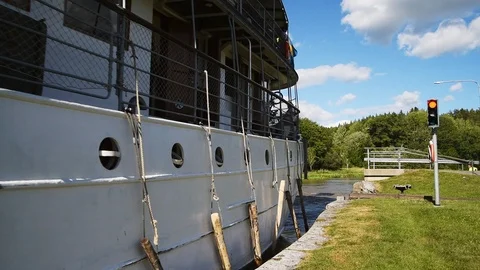 Retractable bridge closing after tour boat Stock Footage 94565798