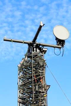 Retractable field TV antenna for the implementation of radio interception of Stock Photos