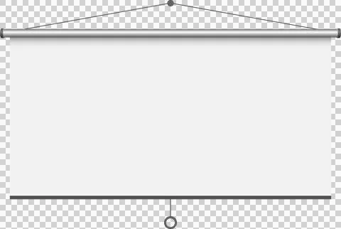 A retractable, hanging projection screen in a classroom, ready for informat.. 스톡 일러스트