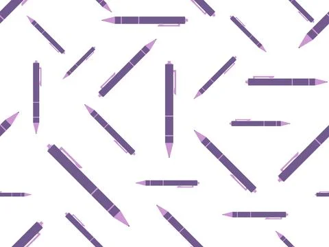 Retractable pens seamless pattern. Button press pens. Top side button pens... Stock Illustration