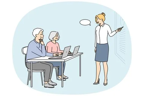 Retraining, additional education for elderly people. Stock Illustration