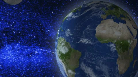 Retreating earth and the moon in the background of the stars. Vídeos de archivo 93968025