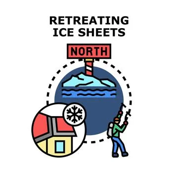 Retreating ice sheets concept global climate change Stock Illustration