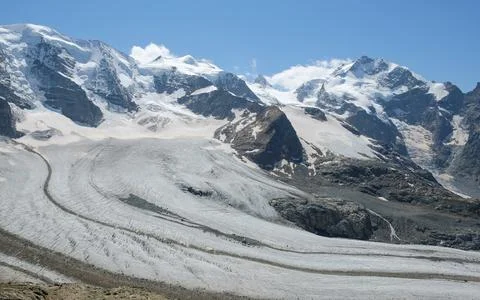 Retreating Pers Glacier in the Bernina Range, Switzerland Stock Photos