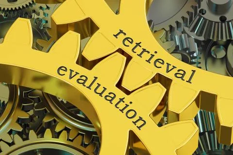 Retrieval evaluation concept on the gearwheels, 3D rendering Stock Illustration