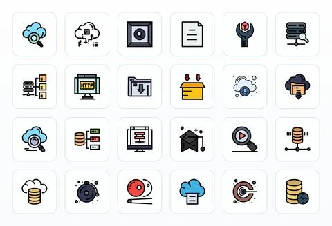 Retrieval featuring 24 128x128 Vector Icons in Filled Line Design Stock Illustration