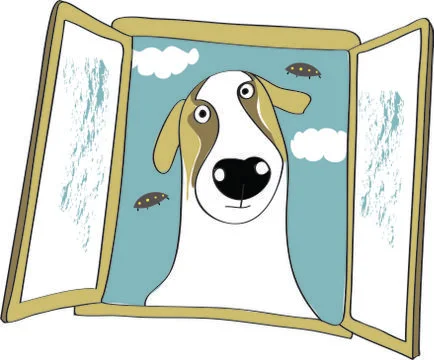 Retriever dog is peeping in the window Stock Illustration