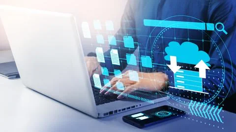 Retrieving data from the working server,Organize business documents Manage in Stock Photos