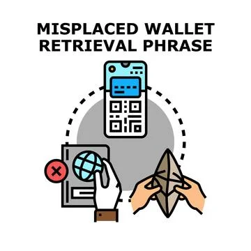 Retrieving lost digital wallet using recovery phrase concept Stock Illustration