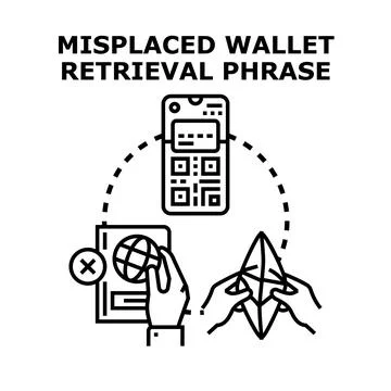 Retrieving lost digital wallet using recovery phrase concept Stock Illustration