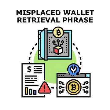 Retrieving misplaced cryptocurrency wallet with security warning Иллюстрация