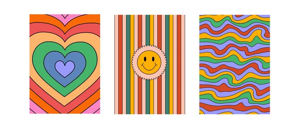 Retro 1960s psy vector designs with radial symmetry, green and yellow color Stock Illustration