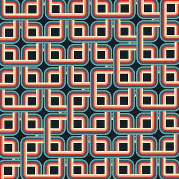 Retro 1970s Abstract Vector Background, Colorful Geometric Shapes and Lines Illustrazione stock