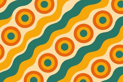 Retro 1970s style abstract pattern with wavy lines and circles Illustrazione stock