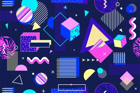 Retro 1980s seamless pattern. Pop texture with lightning space colors, poster Stock Illustration