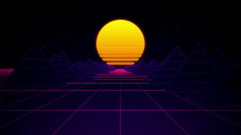 Retro 1980s synthwave horizon glowing sun seamless loop motion Stock Footage 346332216