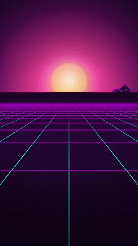 Retro 1980s synthwave horizon glowing sun seamless loop video Stock Footage 346417344