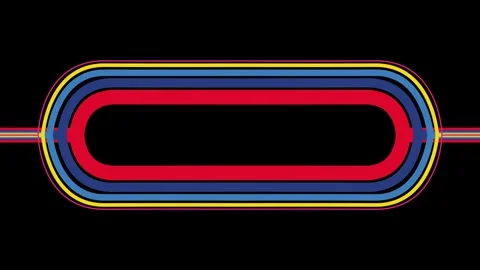 Retro 1990s button stylized with colorful lines show up on black background. Stock Footage 266535217