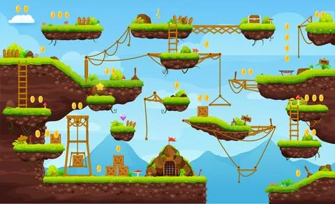 Retro 2d arcade game level map interface Stock Illustration