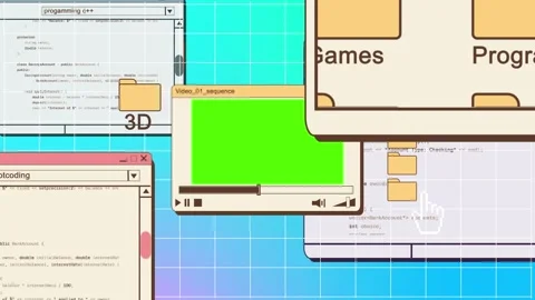retro 2yk pc desktop animation with medi... | Stock Video | Pond5