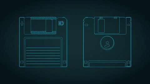 Retro 3.5-inch floppy disk blueprints illustration Stock Illustration